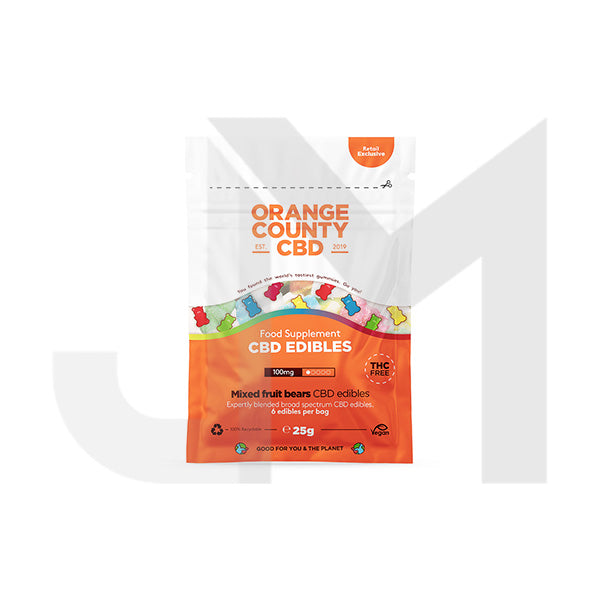 OrangeCountyCBD100mgMixedFruitBearsGrabBag.jpg Orange County CBD 100mg Mini CBD Gummy Bears - 6 Pieces - Image 1