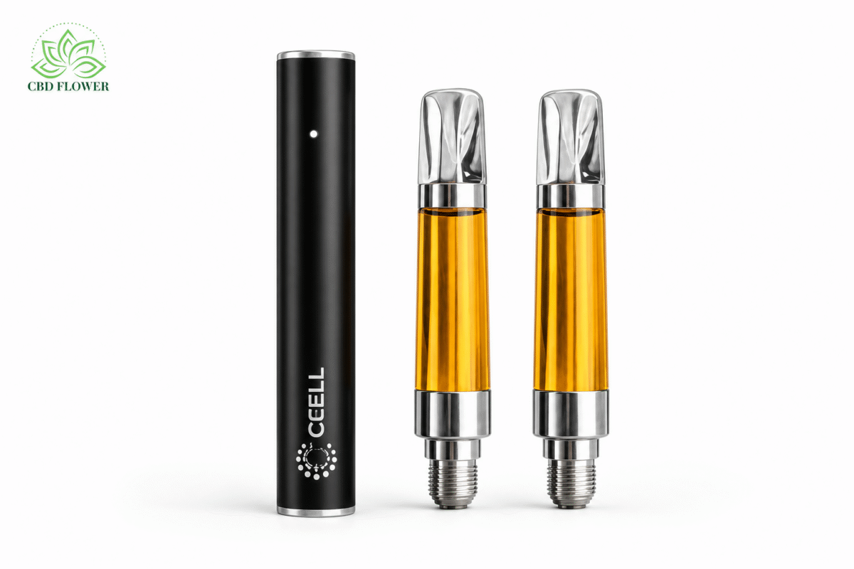 THCP twin pack UK CCELL M3 battery two 1ml cartridges 20% THCP CBD Flower